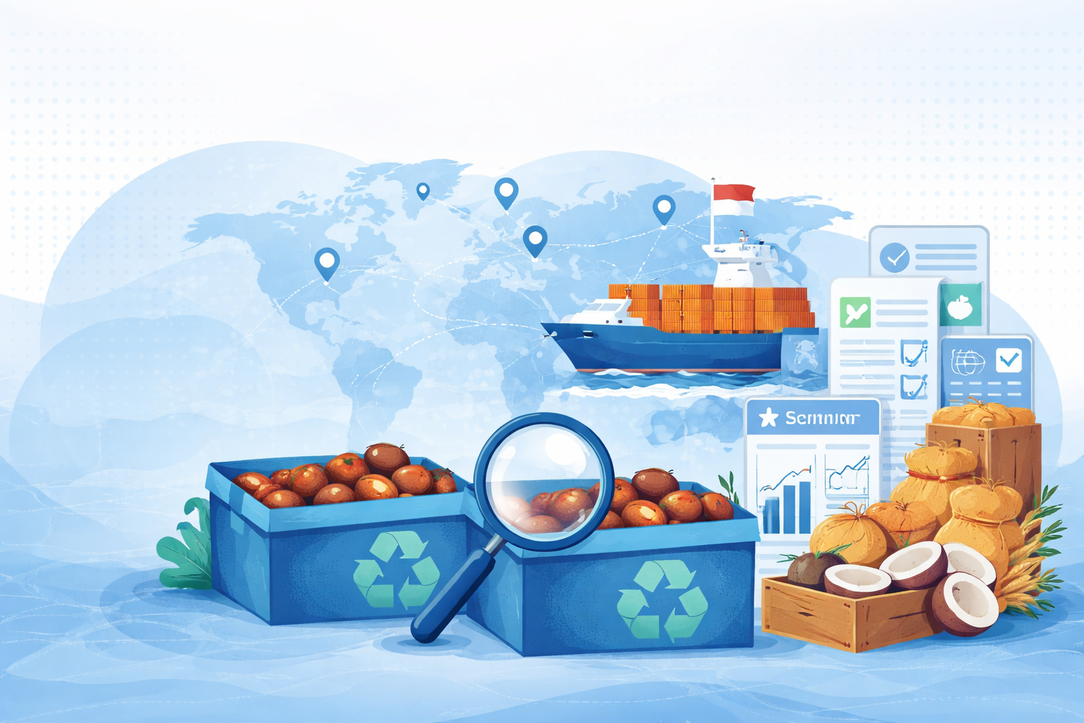 Ilustrasi komoditi ekspor Indonesia dengan analisis data dan distribusi global