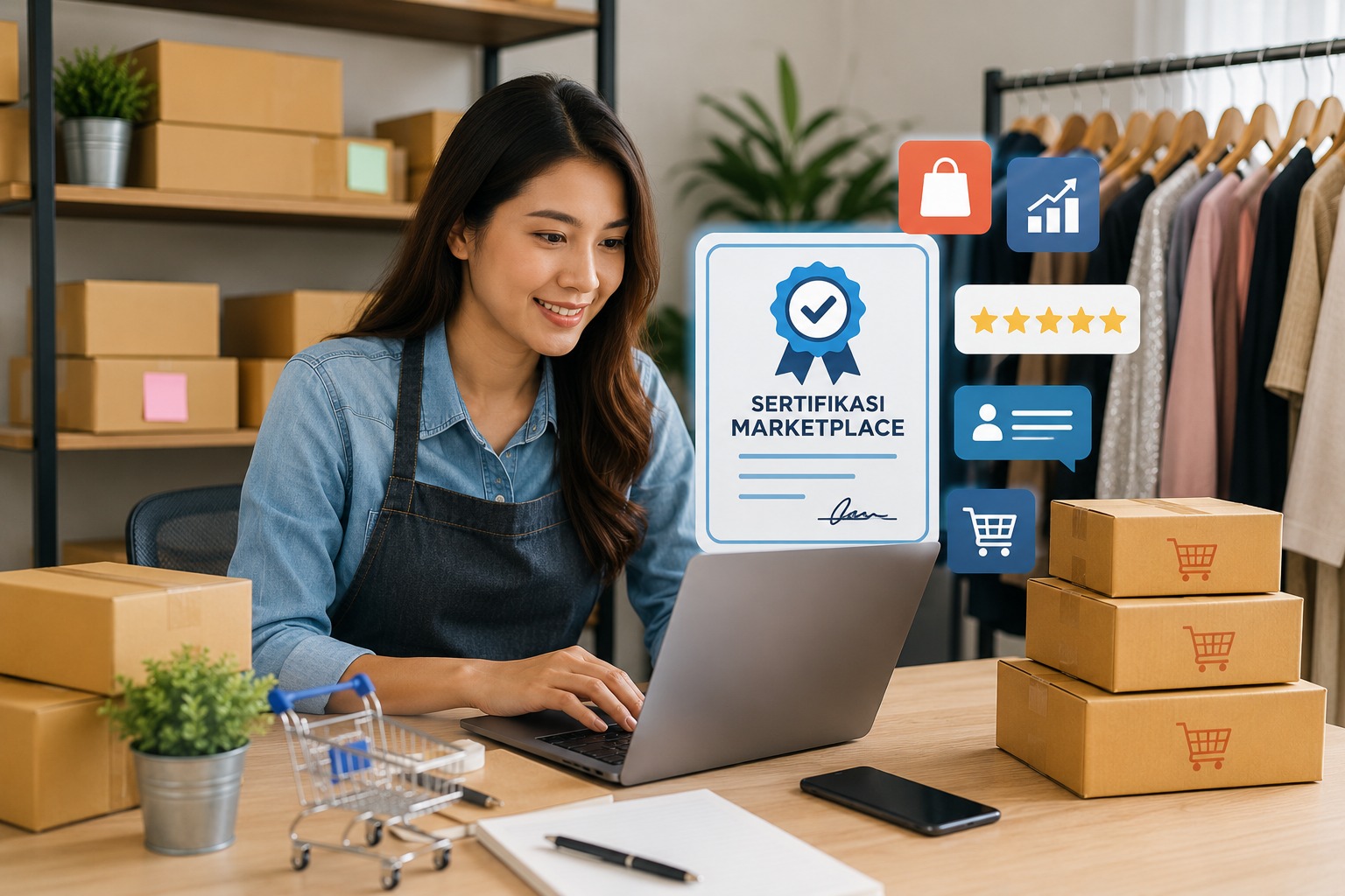 Pelaku bisnis online mengelola marketplace digital untuk meningkatkan penjualan dan strategi pemasaran produk