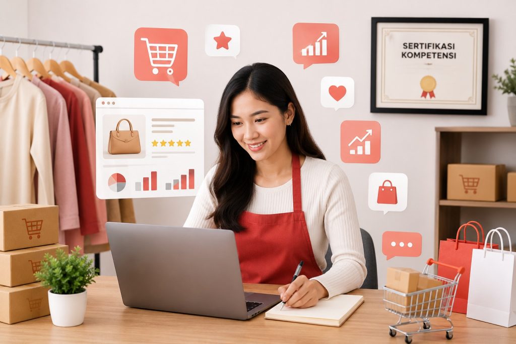 Profesional mengikuti sertifikasi penjualan daring untuk meningkatkan kompetensi marketplace dan peluang karier di bisnis digital