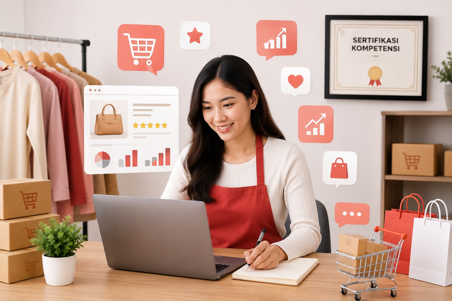 Profesional mengikuti sertifikasi penjualan daring untuk meningkatkan kompetensi marketplace dan peluang karier di bisnis digital